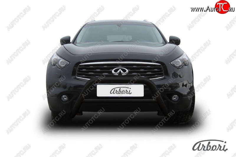 23 039 р. Защита переднего бампера Arbori (низкая, черная, 1 труба d76 mm). INFINITI FX50 S51 рестайлинг (2012-2014)  с доставкой в г. Кемерово