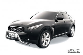 Защита переднего бампера Arbori (низкая - mini, нержавейка, 1 труба d76 mm). INFINITI FX50 S51 рестайлинг (2012-2014)