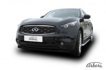 Защита переднего бампера Arbori (черная, 2 трубы d76 и 57 mm) INFINITI FX50 S51 рестайлинг (2012-2014)