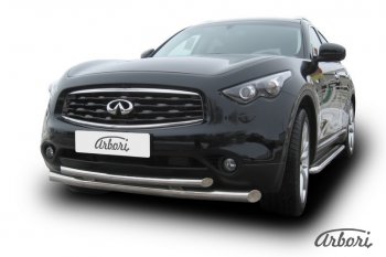Защита переднего бампера Arbori (нержавейка, 2 трубы d76 и 57 mm) INFINITI FX50 S51 рестайлинг (2012-2014)