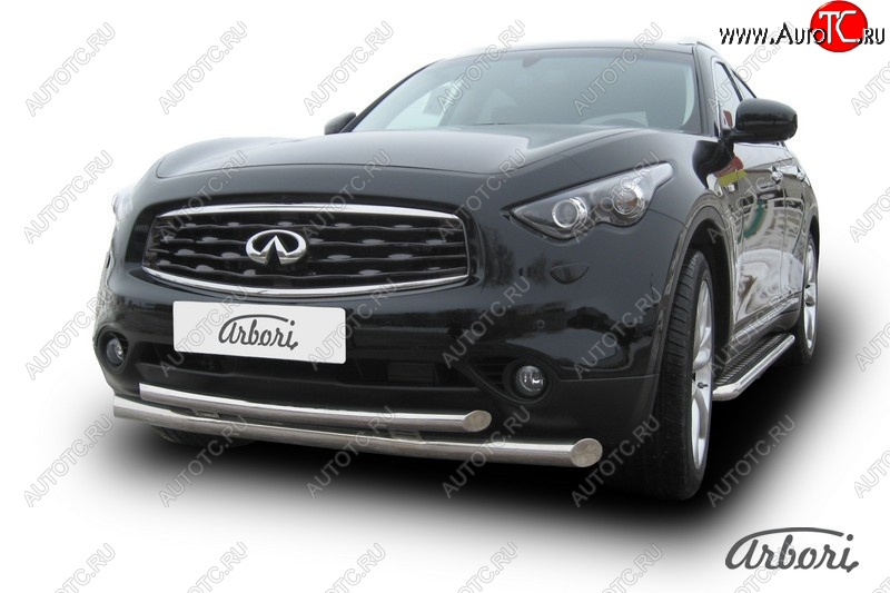 33 479 р. Защита переднего бампера Arbori (нержавейка, 2 трубы d76 и 57 mm) INFINITI FX50 S51 рестайлинг (2012-2014)  с доставкой в г. Кемерово