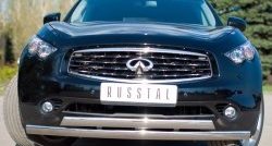 18 549 р. Защита переднего бампера (2 трубыØ75х42 мм, нержавейка) Russtal INFINITI QX70 S51 (2013-2020)  с доставкой в г. Кемерово. Увеличить фотографию 2