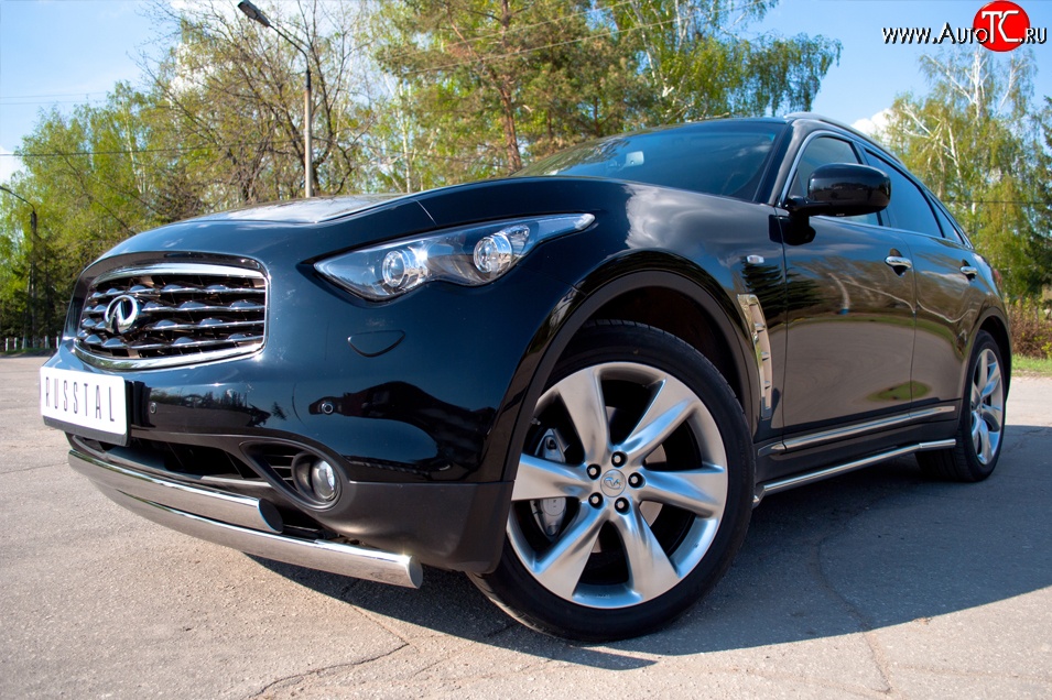 18 549 р. Защита переднего бампера (2 трубыØ75х42 мм, нержавейка) Russtal INFINITI QX70 S51 (2013-2020)  с доставкой в г. Кемерово