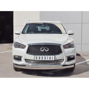 17 999 р. Защита переднего бампера (2 трубыØ75х42 мм, нержавейка) Russtal INFINITI QX60 L50 рестайлинг (2016-2021)  с доставкой в г. Кемерово. Увеличить фотографию 2