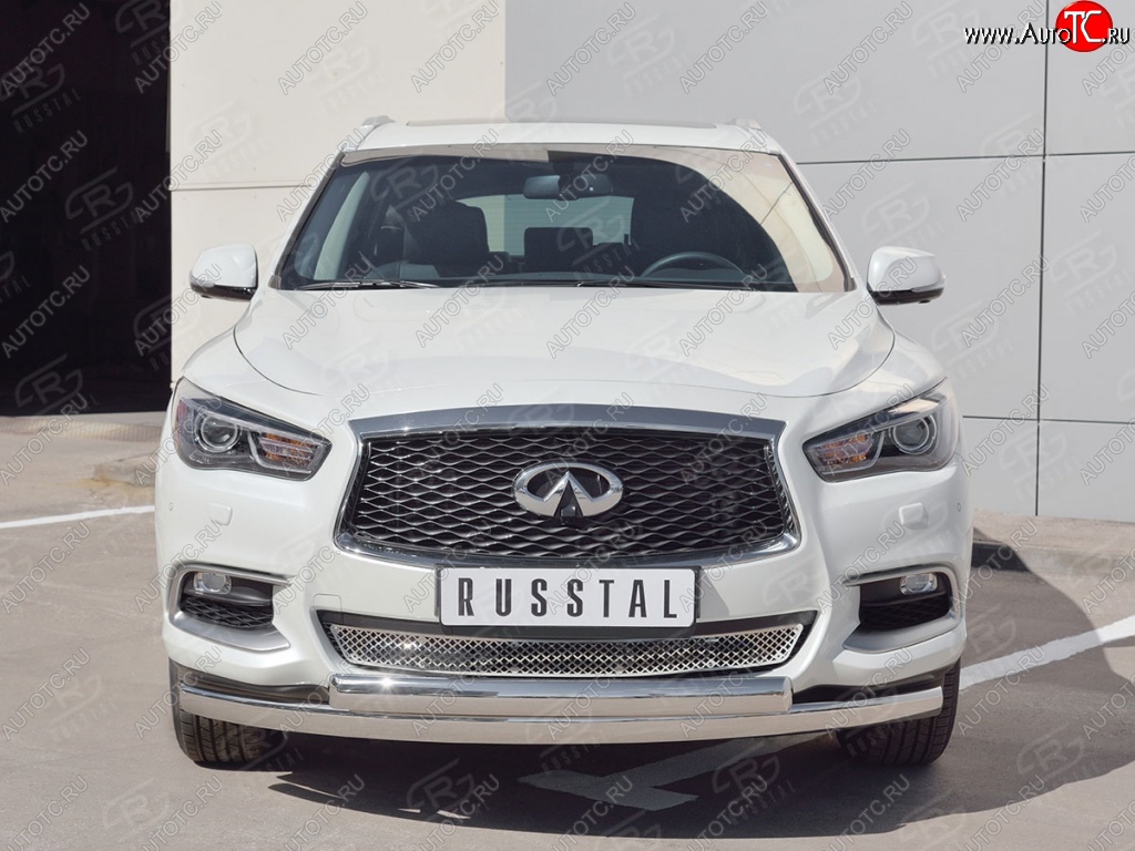 17 999 р. Защита переднего бампера (2 трубыØ75х42 мм, нержавейка) Russtal INFINITI QX60 L50 рестайлинг (2016-2021)  с доставкой в г. Кемерово