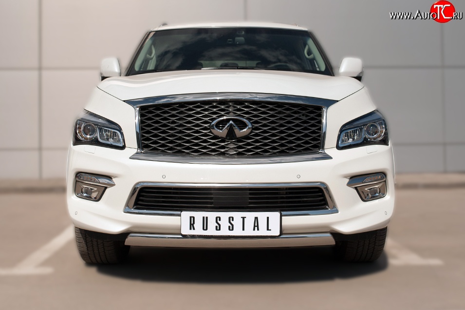 13 999 р. Защита переднего бампера (Ø75х42 мм, нержавейка) Russtal INFINITI QX80 Z62 1-ый рестайлинг (2014-2018)  с доставкой в г. Кемерово