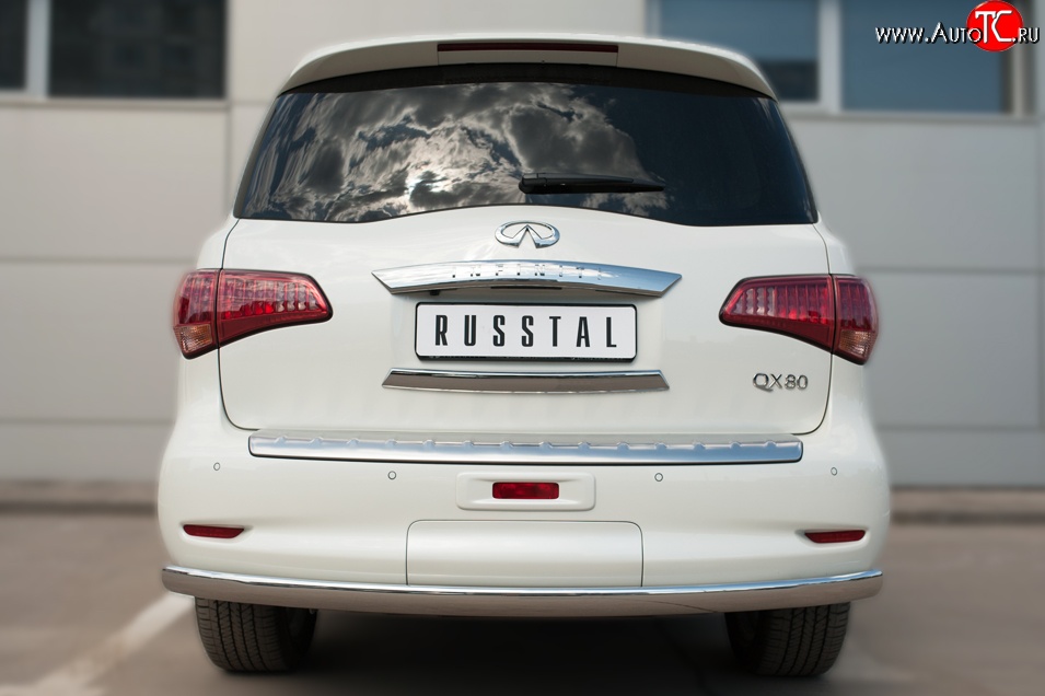 13 999 р. Защита заднего бампера (Ø75x42 мм, нержавейка) Russtal INFINITI QX80 Z62 1-ый рестайлинг (2014-2018)  с доставкой в г. Кемерово
