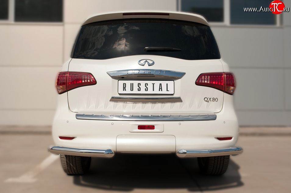 16 849 р. Защита заднего бампера (Ø76 мм уголки, нержавейка) SLITKOFF  INFINITI QX80  Z62 (2014-2018) 1-ый рестайлинг  с доставкой в г. Кемерово