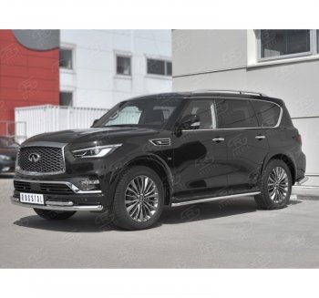 24 649 р. Защита переднего бампера (2 трубы Ø63 и 42 мм, нержавейка) SLITKOFF  INFINITI QX80  Z62 (2018-2024) 2-ой рестайлинг  с доставкой в г. Кемерово. Увеличить фотографию 1