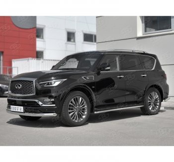 20 649 р. Защита переднего бампера (Ø76 мм, нержавейка) SLITKOFF  INFINITI QX80  Z62 (2018-2024) 2-ой рестайлинг  с доставкой в г. Кемерово. Увеличить фотографию 1