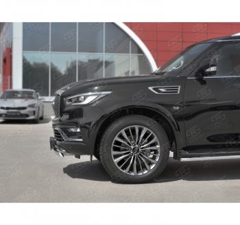 13 999 р. Защита переднего бампера (Ø75х42 мм, нержавейка) Russtal INFINITI QX80 Z62 2-ой рестайлинг (2018-2024)  с доставкой в г. Кемерово. Увеличить фотографию 2