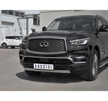 13 999 р. Защита переднего бампера (Ø75х42 мм, нержавейка) Russtal INFINITI QX80 Z62 2-ой рестайлинг (2018-2024)  с доставкой в г. Кемерово. Увеличить фотографию 3