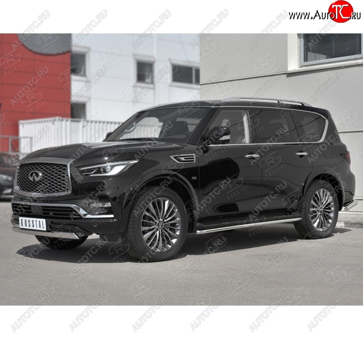 13 999 р. Защита переднего бампера (Ø75х42 мм, нержавейка) Russtal INFINITI QX80 Z62 2-ой рестайлинг (2018-2024)  с доставкой в г. Кемерово