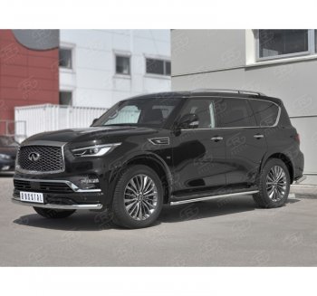 19 999 р. Защита переднего бампера (Ø63 мм, нержавейка) SLITKOFF  INFINITI QX80  Z62 (2018-2024) 2-ой рестайлинг  с доставкой в г. Кемерово. Увеличить фотографию 1