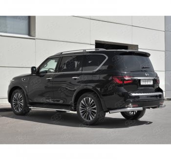 Защита заднего бампера (Ø76 мм уголки, под брызговик, нержавейка) SLITKOFF INFINITI QX80  Z62 (2018-2024) 2-ой рестайлинг