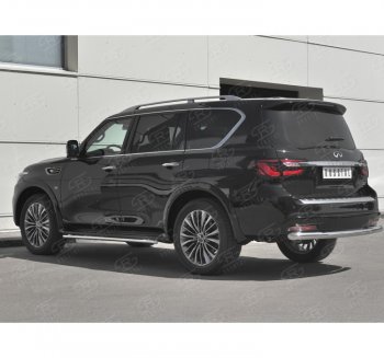 Защита заднего бампера (Ø76 мм, нержавейка) SLITKOFF INFINITI QX80  Z62 (2018-2024) 2-ой рестайлинг