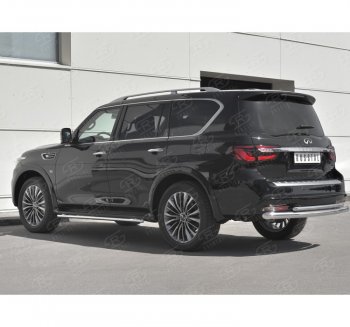 Защита заднего бампера (2 трубы Ø76 и 42 мм, нержавейка) SLITKOFF INFINITI QX80  Z62 (2018-2024) 2-ой рестайлинг