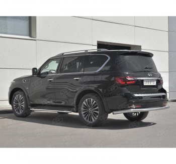 Защита заднего бампера (Ø76 мм, нержавейка) SLITKOFF INFINITI QX80  Z62 (2018-2024) 2-ой рестайлинг