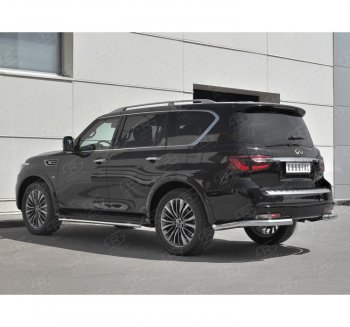 Защита заднего бампера (Ø76 мм уголки, нержавейка) SLITKOFF INFINITI QX80  Z62 (2018-2024) 2-ой рестайлинг