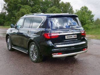 Защита заднего бампера (овальная) ТСС (нержавейка d75х42 мм) INFINITI QX80  Z62 (2018-2024) 2-ой рестайлинг