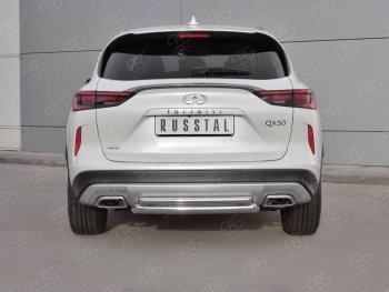 Защита заднего бампера (2 трубы Ø63 и 42 мм , нержавейка) SLITKOFF INFINITI Qx50  J55 (2017-2022)