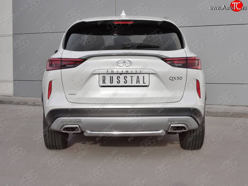 17 349 р. Защита заднего бампера (Ø63 мм, нержавейка) RUSSTAL  INFINITI Qx50  J55 (2017-2022)  с доставкой в г. Кемерово