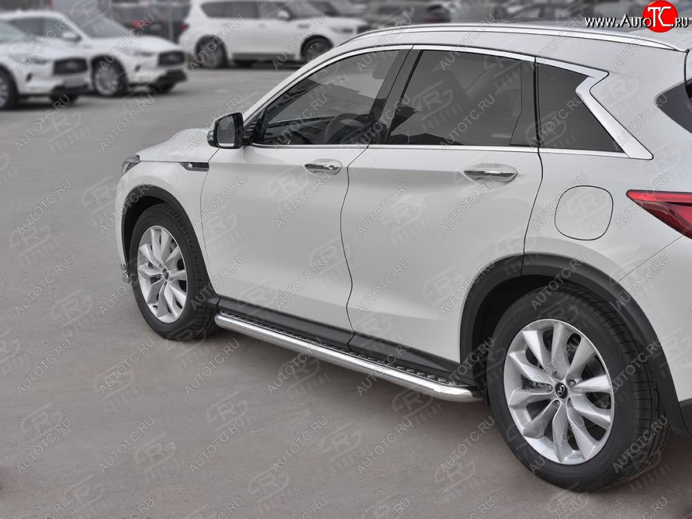 32 849 р. Порожки для ног SLITKOFF (Ø63 мм) INFINITI Qx50 J55 (2017-2022) (Лист алюминиевый, труба - нержавейка)  с доставкой в г. Кемерово