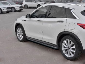 Порожки для ног SLITKOFF (Ø63 мм) INFINITI Qx50  J55 (2017-2022) (Лист алюминиевый, труба - сталь окрашенная в черный цвет)