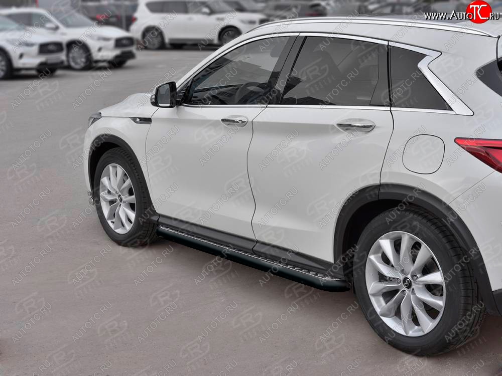 30 799 р. Порожки для ног SLITKOFF (Ø63 мм) INFINITI Qx50 J55 (2017-2022) (Лист алюминиевый, труба - сталь окрашенная в черный цвет)  с доставкой в г. Кемерово