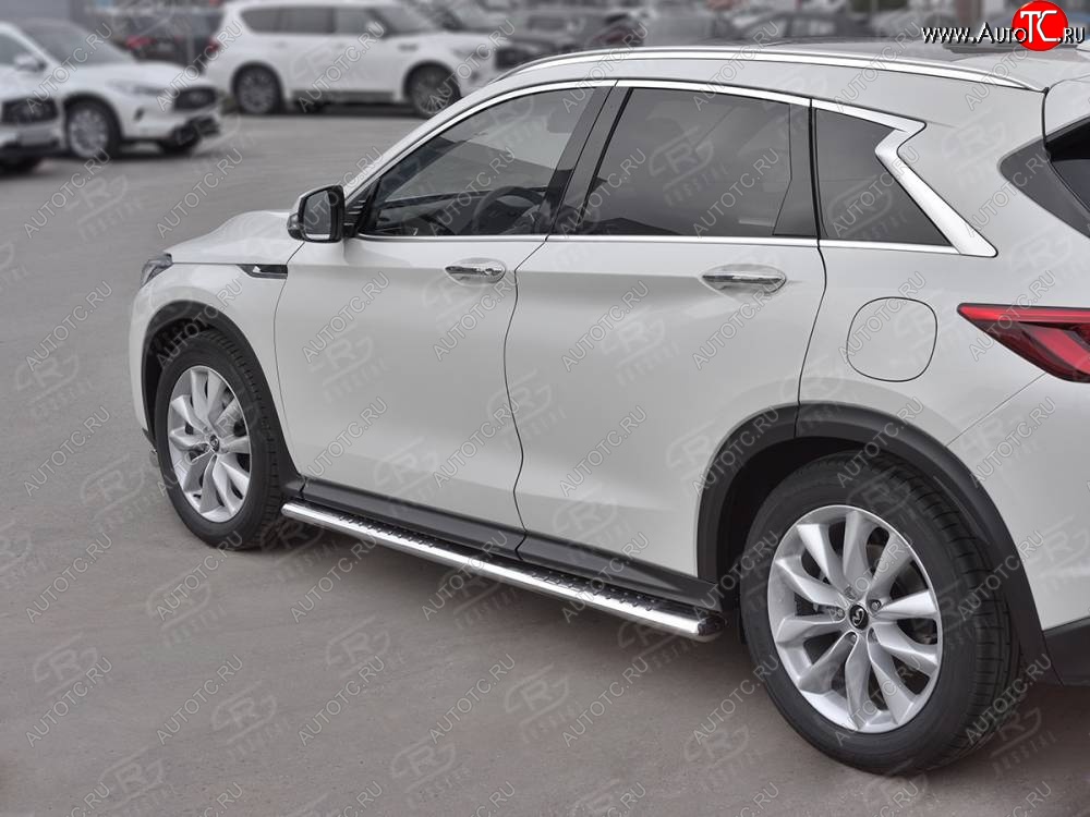 19 399 р. Защита порогов (Ø120x60 мм с проступью, нержавейка) Russtal INFINITI Qx50 J55 (2017-2022)  с доставкой в г. Кемерово