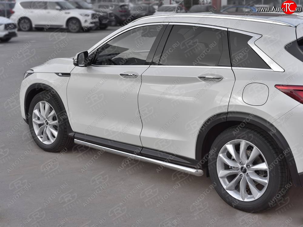 19 999 р. Защита порогов (Ø63 мм, нержавейка) SLITKOFF  INFINITI Qx50  J55 (2017-2022) (Металлические торцы под 45°)  с доставкой в г. Кемерово