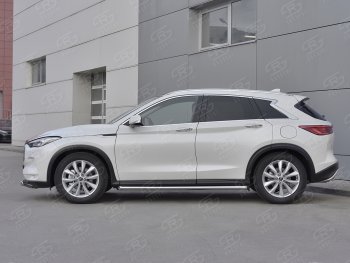 19 999 р. Защита порогов (Ø63 мм, нержавейка) SLITKOFF  INFINITI Qx50  J55 (2017-2022) (Металлические торцы под 45°)  с доставкой в г. Кемерово. Увеличить фотографию 2