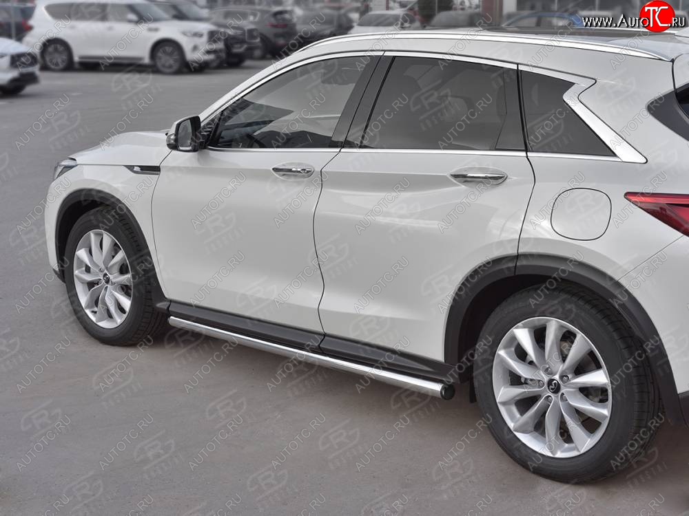 18 799 р. Защита порогов (Ø63 мм, нержавейка) SLITKOFF  INFINITI Qx50  J55 (2017-2022) (С пластиковыми заглушками на торцах)  с доставкой в г. Кемерово