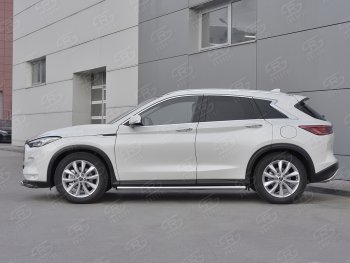 18 799 р. Защита порогов (Ø63 мм, нержавейка) SLITKOFF  INFINITI Qx50  J55 (2017-2022) (С пластиковыми заглушками на торцах)  с доставкой в г. Кемерово. Увеличить фотографию 2