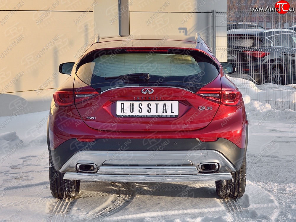 17 999 р. Защита заднего бампера (2 трубы Ø76х42 мм, нержавейка) Russtal INFINITI Qx50 J50 дорестайлинг (2013-2016)  с доставкой в г. Кемерово