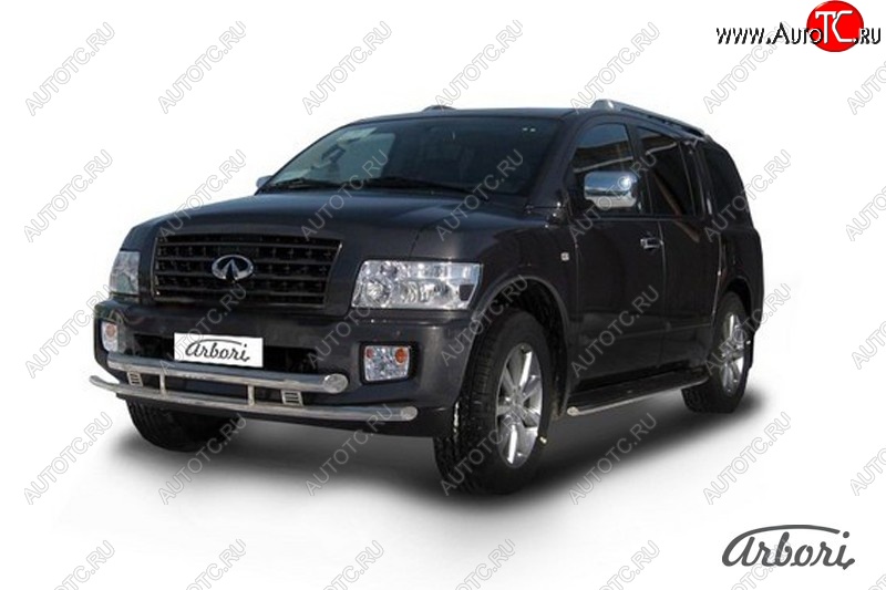 26 099 р. Защита переднего бампера Arbori (нержавейка, 2 трубы d76 и 57 mm) INFINITI QX56 JA60 рестайлинг (2007-2010)  с доставкой в г. Кемерово