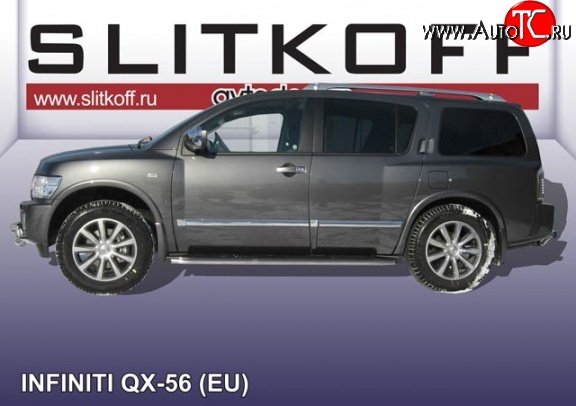 17 299 р. Защита порогов из круглой трубы диаметром 42 мм Slitkoff INFINITI QX56 JA60 дорестайлинг (2004-2007) (Нержавейка, Полированная)  с доставкой в г. Кемерово