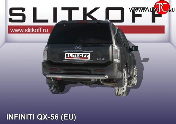 17 899 р. Одинарная защита заднего бампера из трубы диаметром 76 мм Slitkoff INFINITI QX56 JA60 рестайлинг (2007-2010) (Нержавейка, Полированная)  с доставкой в г. Кемерово
