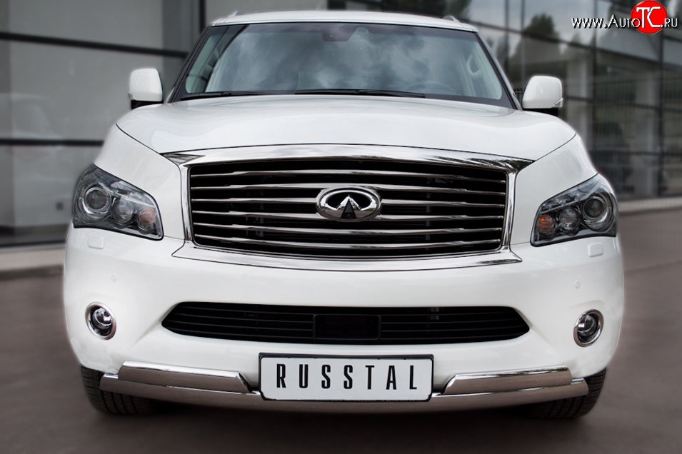 17 999 р. Защита переднего бампера (2 трубыØ76х42 мм, нержавейка) Russtal INFINITI QX56 Z62 (2010-2013)  с доставкой в г. Кемерово