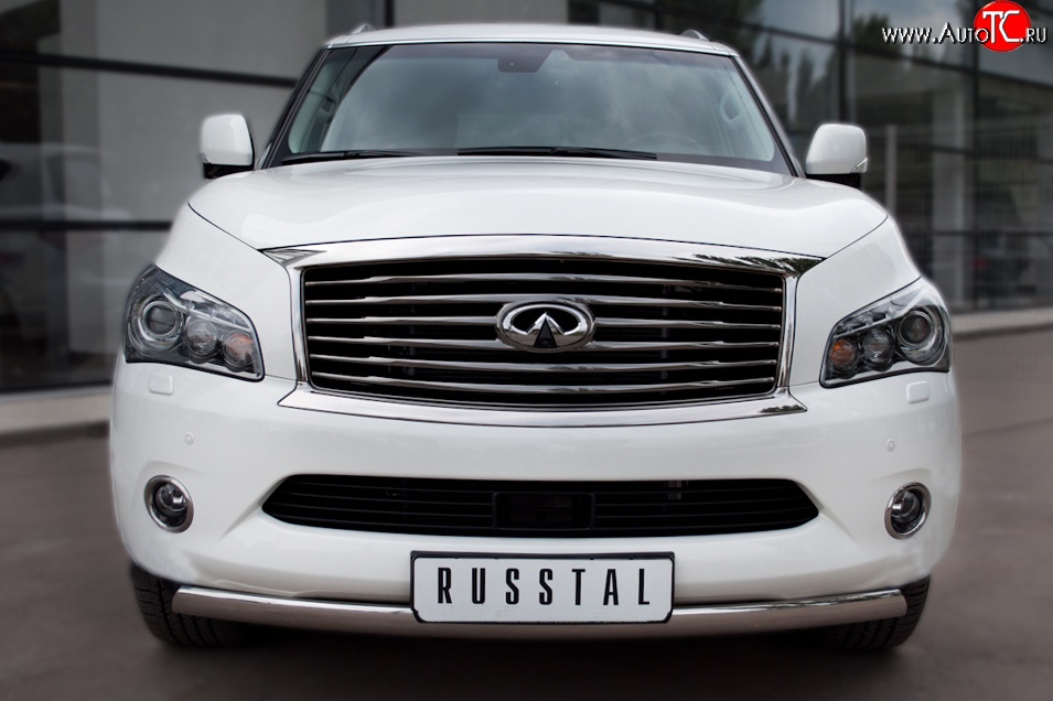 11 599 р. Защита переднего бампера (Ø75х42 мм, нержавейка) Russtal INFINITI QX56 Z62 (2010-2013)  с доставкой в г. Кемерово