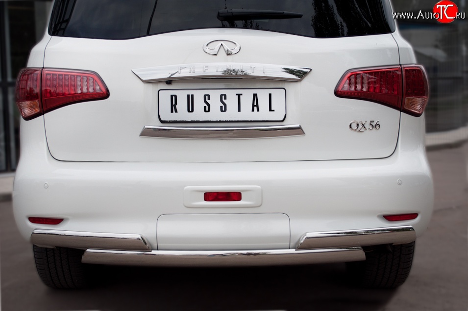 17 999 р. Защита заднего бампера (Ø75x42 мм, нержавейка) Russtal INFINITI QX56 Z62 (2010-2013)  с доставкой в г. Кемерово