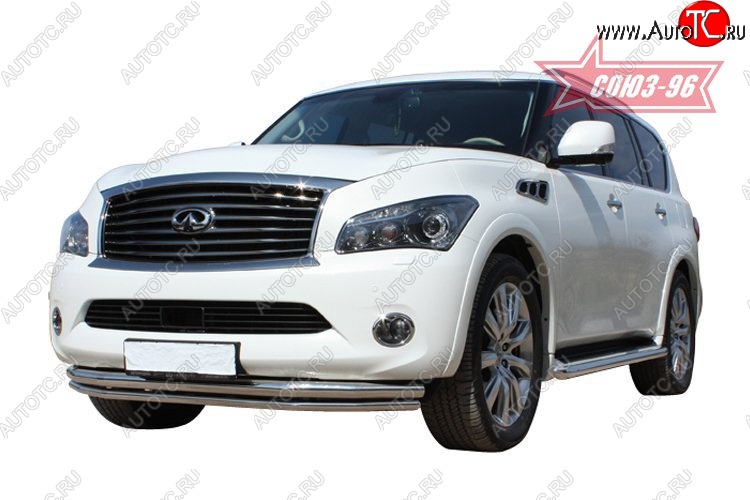 34 379 р. Защита переднего бампера двойная Souz-96 (d76/60) INFINITI QX56 Z62 (2010-2013)  с доставкой в г. Кемерово
