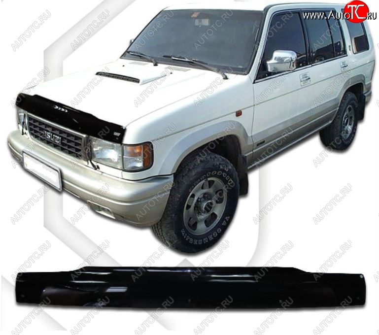 2 159 р. Дефлектор капота (S25,26,69DW) CA Plastic  Isuzu Bighorn  UBS25GW,UBS69GW (1995-1998) 5 дв. 2-ой рестайлинг (Classic черный, Без надписи)  с доставкой в г. Кемерово