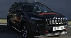 19 449 р. Защита переднего бампера (Trailhawk 2 трубыØ63 и 42 мм, нержавейка) SLITKOFF Jeep Cherokee KL дорестайлинг (2014-2017)  с доставкой в г. Кемерово. Увеличить фотографию 2