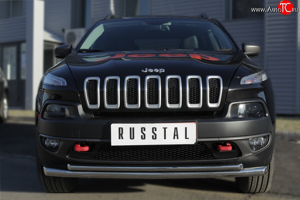 19 449 р. Защита переднего бампера (Trailhawk 2 трубыØ63 и 42 мм, нержавейка) SLITKOFF Jeep Cherokee KL дорестайлинг (2014-2017)  с доставкой в г. Кемерово