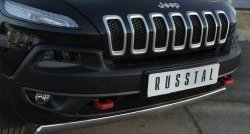 5 749 р. Защита переднего бампера (Trailhawk Ø75х42 мм, нержавейка) Russtal Jeep Cherokee KL дорестайлинг (2014-2017)  с доставкой в г. Кемерово. Увеличить фотографию 2