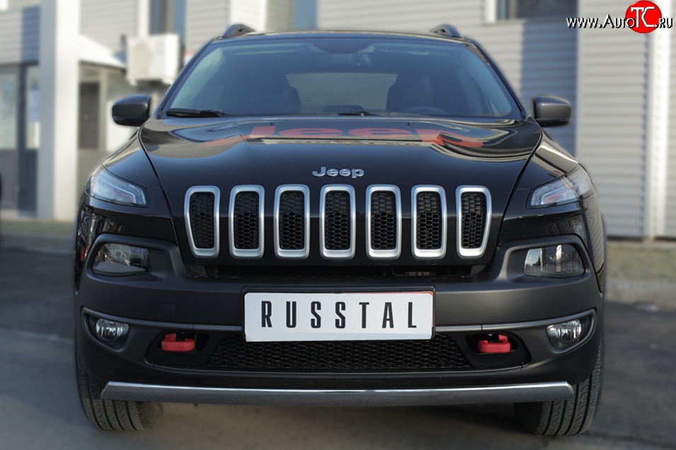 5 749 р. Защита переднего бампера (Trailhawk Ø75х42 мм, нержавейка) Russtal Jeep Cherokee KL дорестайлинг (2014-2017)  с доставкой в г. Кемерово