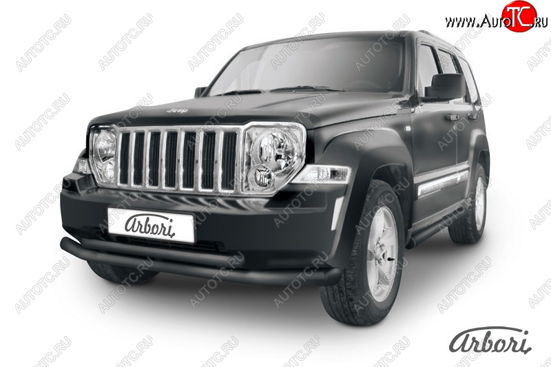 12 509 р. Защита переднего бампера Arbori (черная, 2 трубы d76 и 57 mm) Jeep Cherokee KK (2007-2014)  с доставкой в г. Кемерово