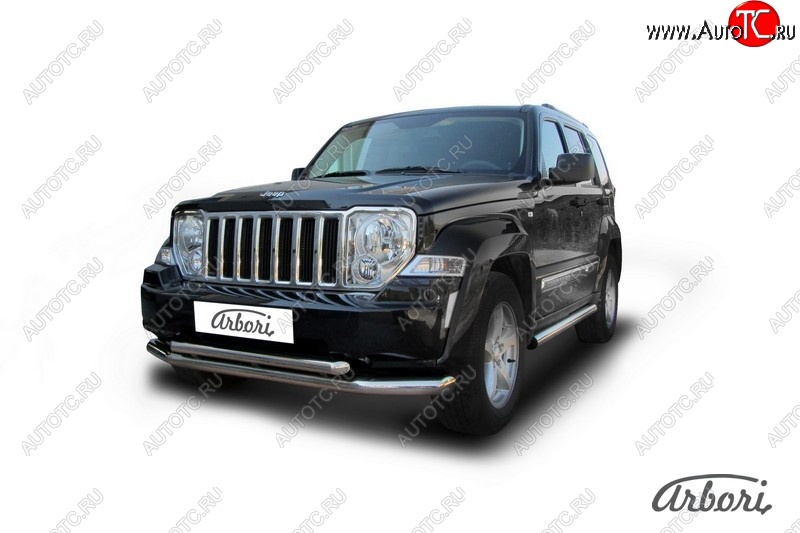 18 359 р. Защита переднего бампера Arbori (нержавейка, 2 трубы d76 и 57 mm) Jeep Cherokee KK (2007-2014)  с доставкой в г. Кемерово