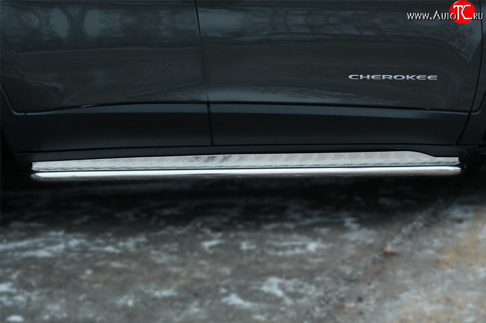 24 649 р. Широкая защита порогов SLITKOFF  Jeep Cherokee  KL (2014-2017) дорестайлинг  с доставкой в г. Кемерово